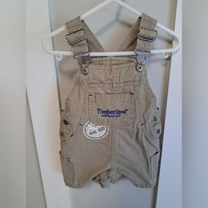 Timberland Baby Overalls – Khaki Logo Shortalls – Size 6-9 Months